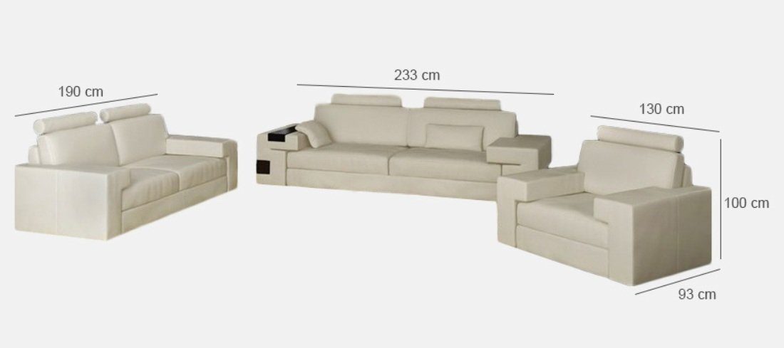 JVmoebel Sofa Moderne Luxus in Sofagarnitur 3+2+1 Made Beige Europe Möbel Neu, Beleuchtung