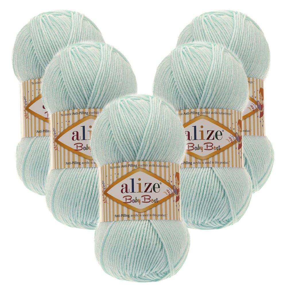Alize 5 x ALIZE Baby Best 19 Water Green Häkelwolle, 240 m, Babywolle,Viskose,Anti-Pilling,Babygarn