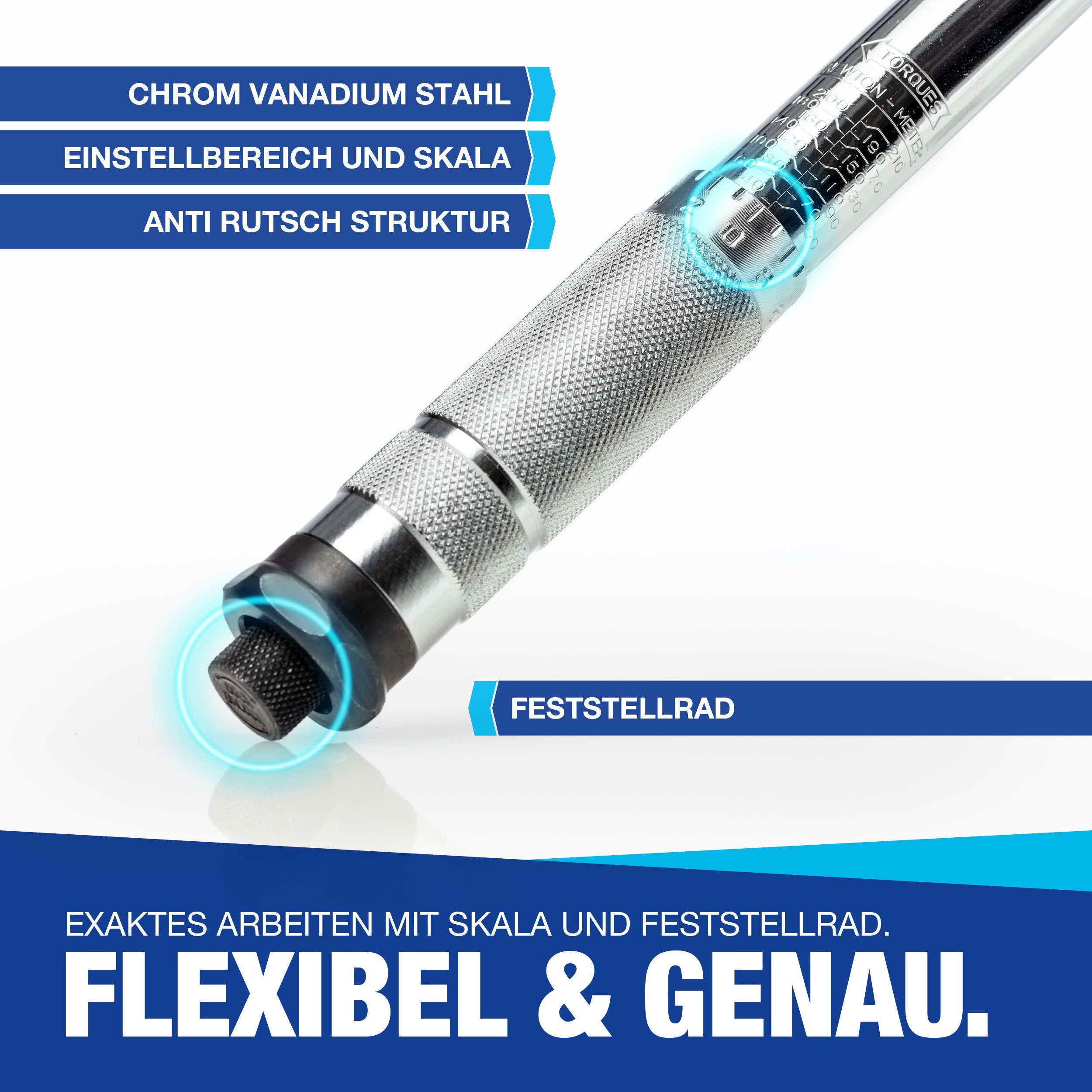 NTG Nutzfahrzeug Technik GmbH Drehmomentschlüssel 1/2 Zoll 40-210 Nm + Verlängerung inkl. Koffer + 17 19 21 mm Nüsse – Bild 4 von 5