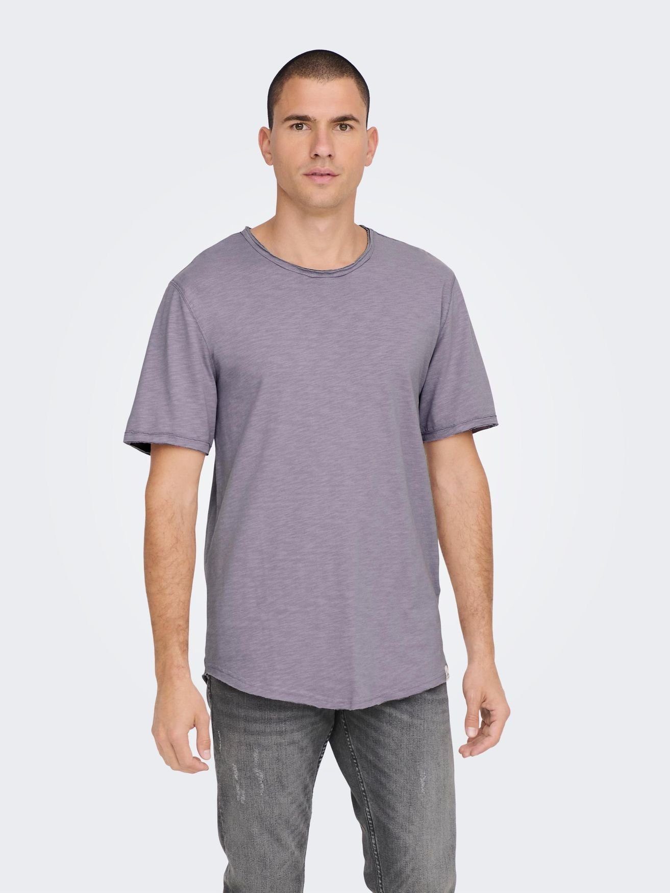 ONLY & SONS T-Shirt Langes Rundhals T-Shirt Einfarbiges Kurzarm Basic Shirt ONSBENNE 4783 in Lila