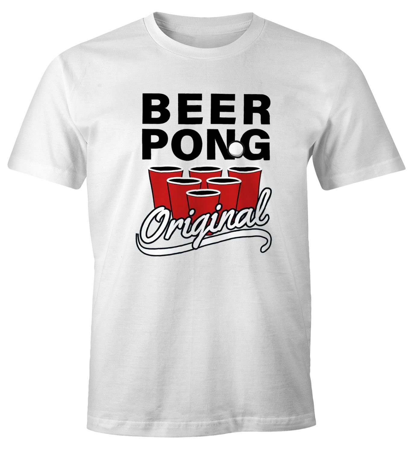 MoonWorks Print-Shirt Herren T-Shirt Beer Pong Original Bier Fun-Shirt Moonworks® mit Print weiß