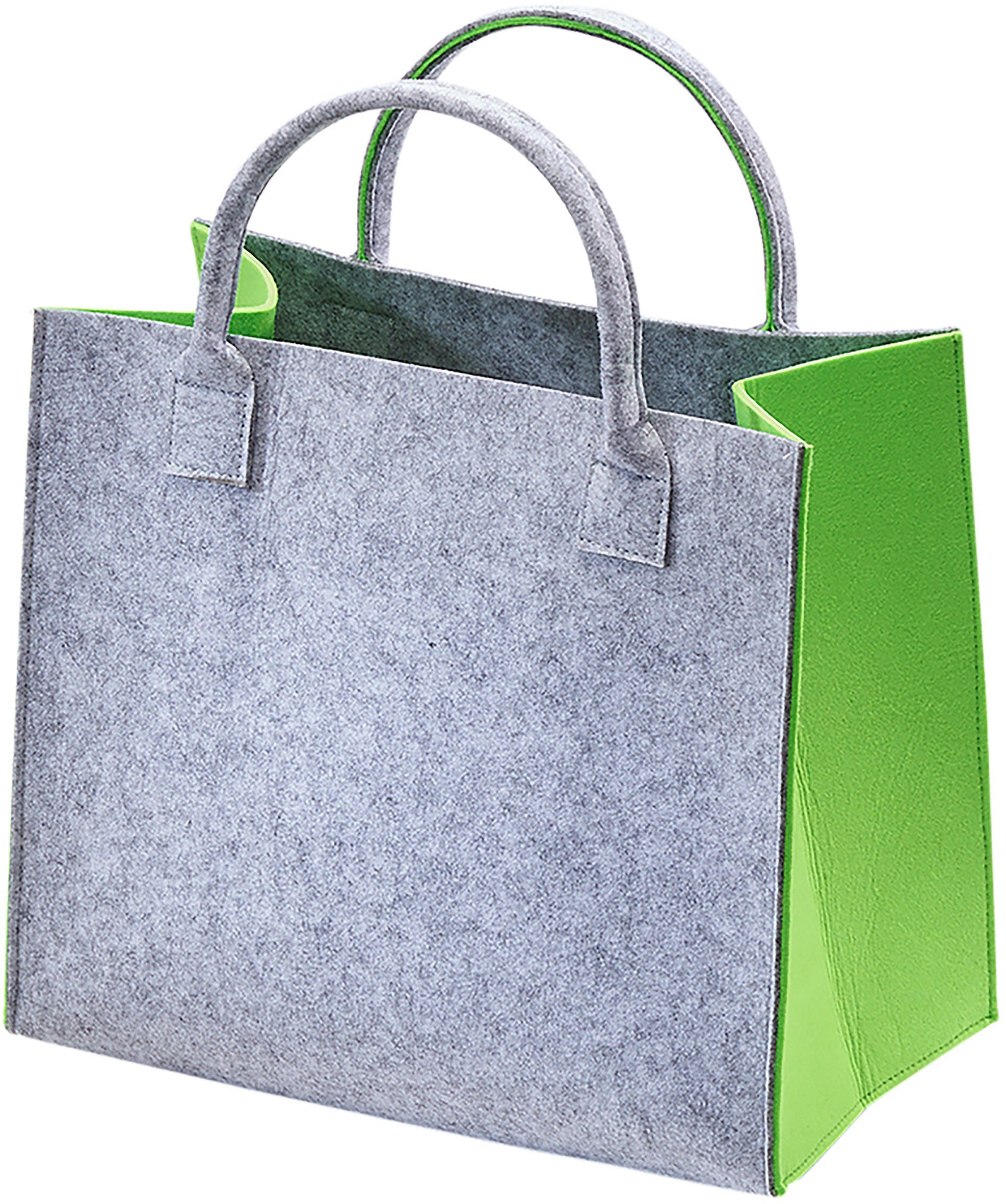 Kobolo Einkaufsshopper Filztasche hellgrau mit grünen Seiten 35x20x30 cm, 20 l