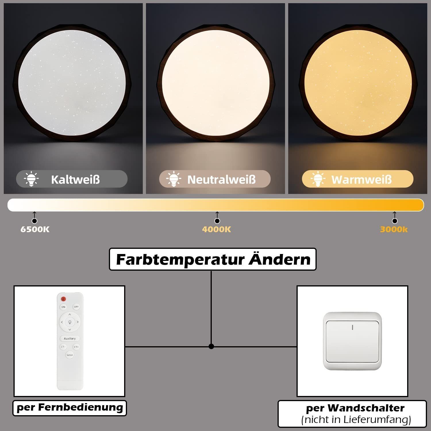 Nettlife LED Deckenleuchte Holz Sternenhimmel Dimmbar günstig online kaufen