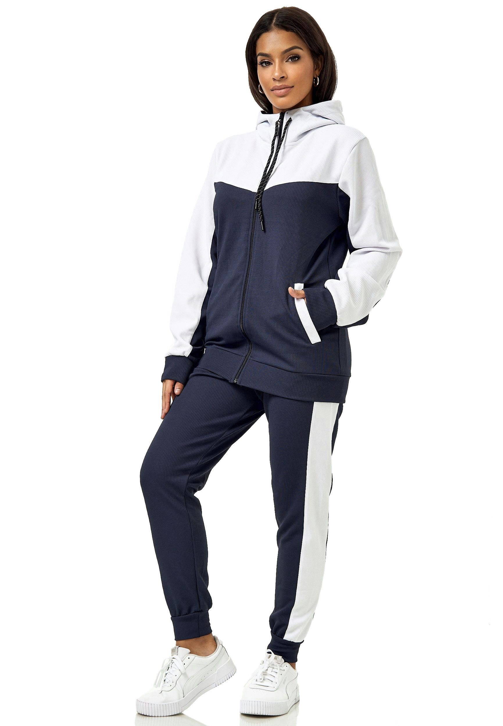 L.gonline Freizeitanzug Damen Trainingsanzug Jogginganzug mit Kapuzenjacke 0986 Kapuzenjacke mit ReiBverschluss Hose 2 tlg Fitness Freizeit Casual