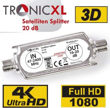 TronicXL SAT-Verteiler 2-fach Sat Splitter mit Verstärker Weiche DVBS DVBT Unicable TV HD 4K