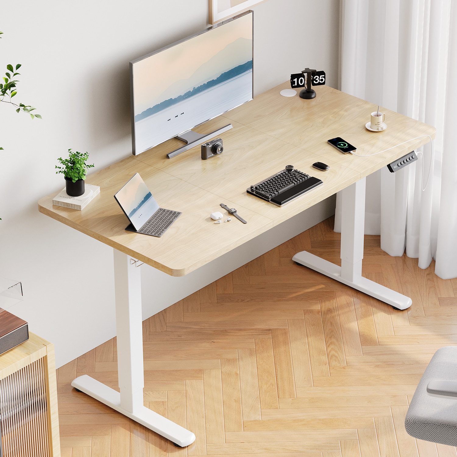 Furnicopia Schreibtisch Höhenverstellbarer mit USB-Ladefunktion und Wecker- günstig online kaufen