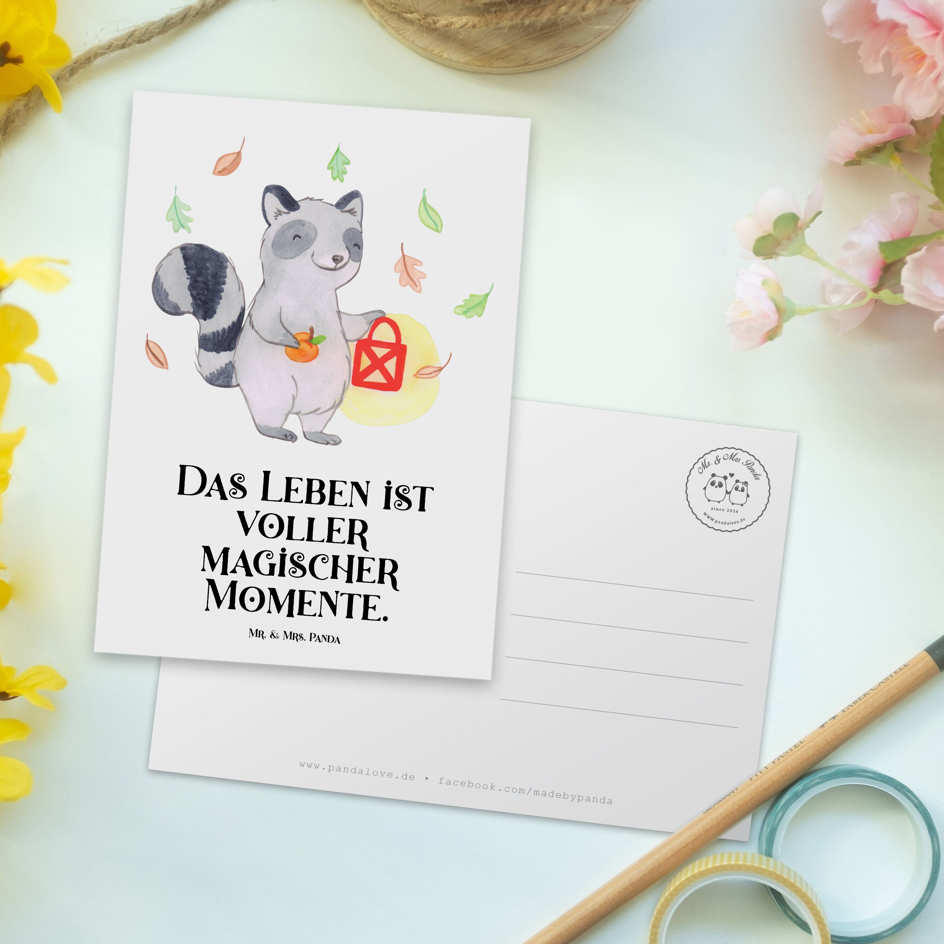 Mr. & Mrs. Panda Postkarte Waschbär Einladung, - Geschenkkarte, Hallowe - Weiß Geschenk, Laterne