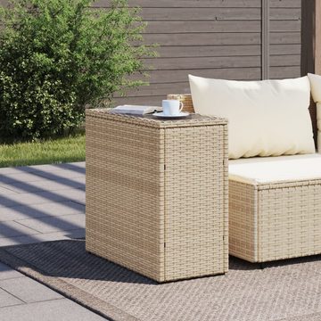 vidaXL Gartentisch Garten-Beistelltisch Glasplatte Beige 58x27,5x55 cm Poly Rattan