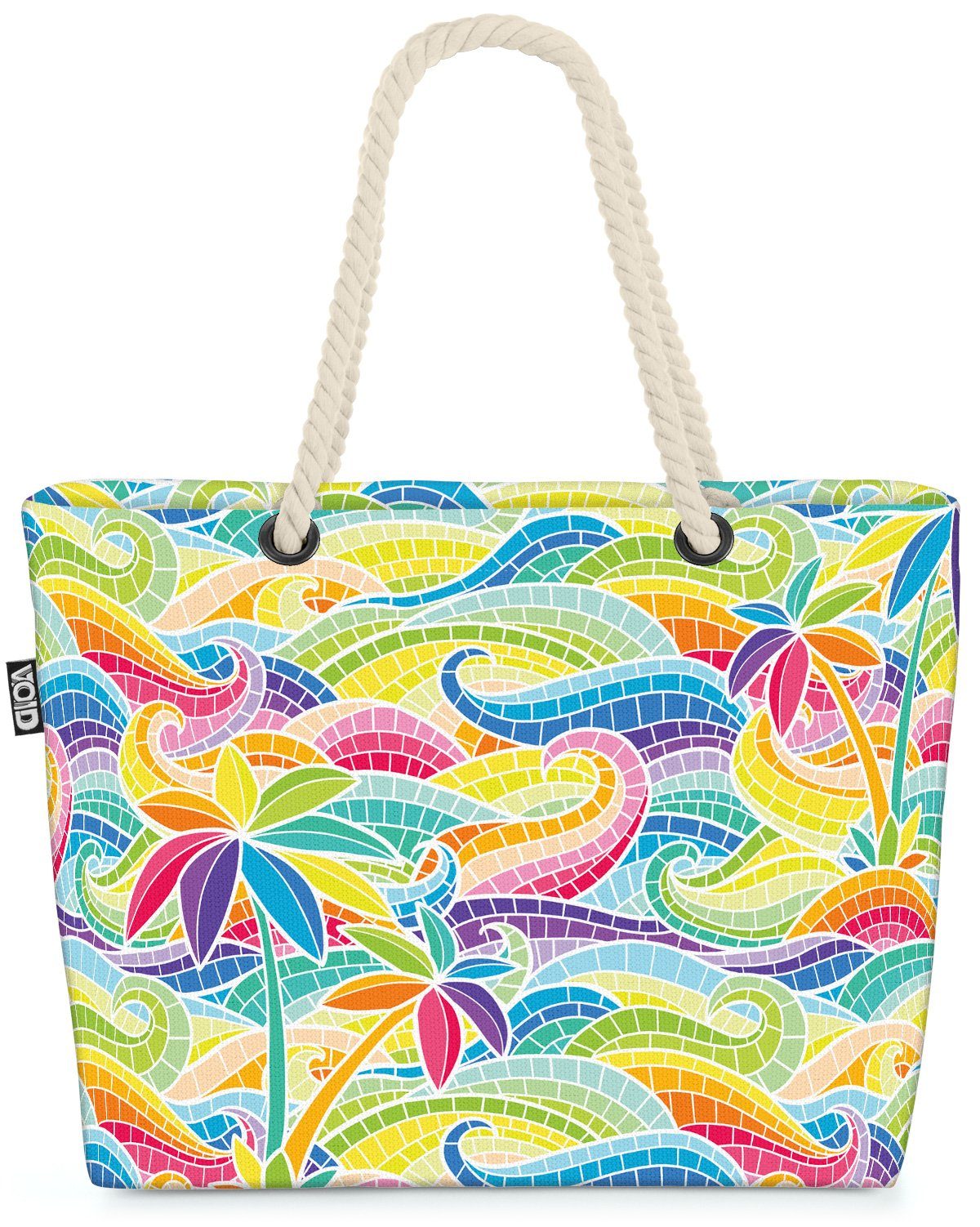 VOID Strandtasche (1-tlg), Hawaii Mosaik Palme Regenbogen Farben Bunt Insel Kunst Fliesen Grafik | Strandtaschen