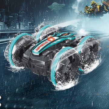 AKKEE RC-Auto 2,4GHz 4WD RC Auto Off-Road 360° Drehung Wasserdicht (1-tlg., Amphibisches Ferngesteuertes Auto 4WD Off-Road Spielzeugauto), All-Terrain Stunt Car Geschenk für Geburtstage Weihnachten, Halloween