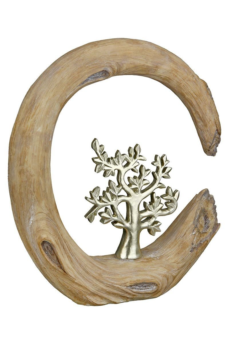Skulptur Lebensbaum naturfarben in Holzoptik Dekoobjekt 2er Set silberfarben Baum GILDE