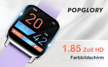 Popglory Smartwatch (1,85 Zoll, Android iOS), Herren Touch-Farbdisplay mit Bluetooth Anrufe Fitnessuhr mit SpO2 Uhr