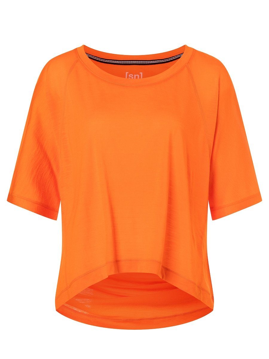 SUPER.NATURAL T-Shirt Merino T-Shirt W Merino-Materialmix geruchshemmender TEE LIQUID FLOW Poppy Golden