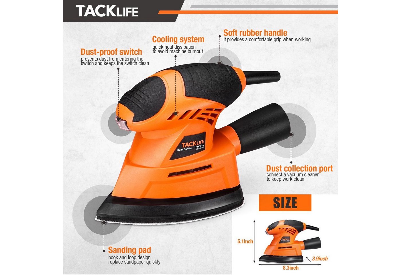 Thumbnail - TACKLIFE Multischleifer, Mausschleifer 12000RPM mit 20 Schleifpapier