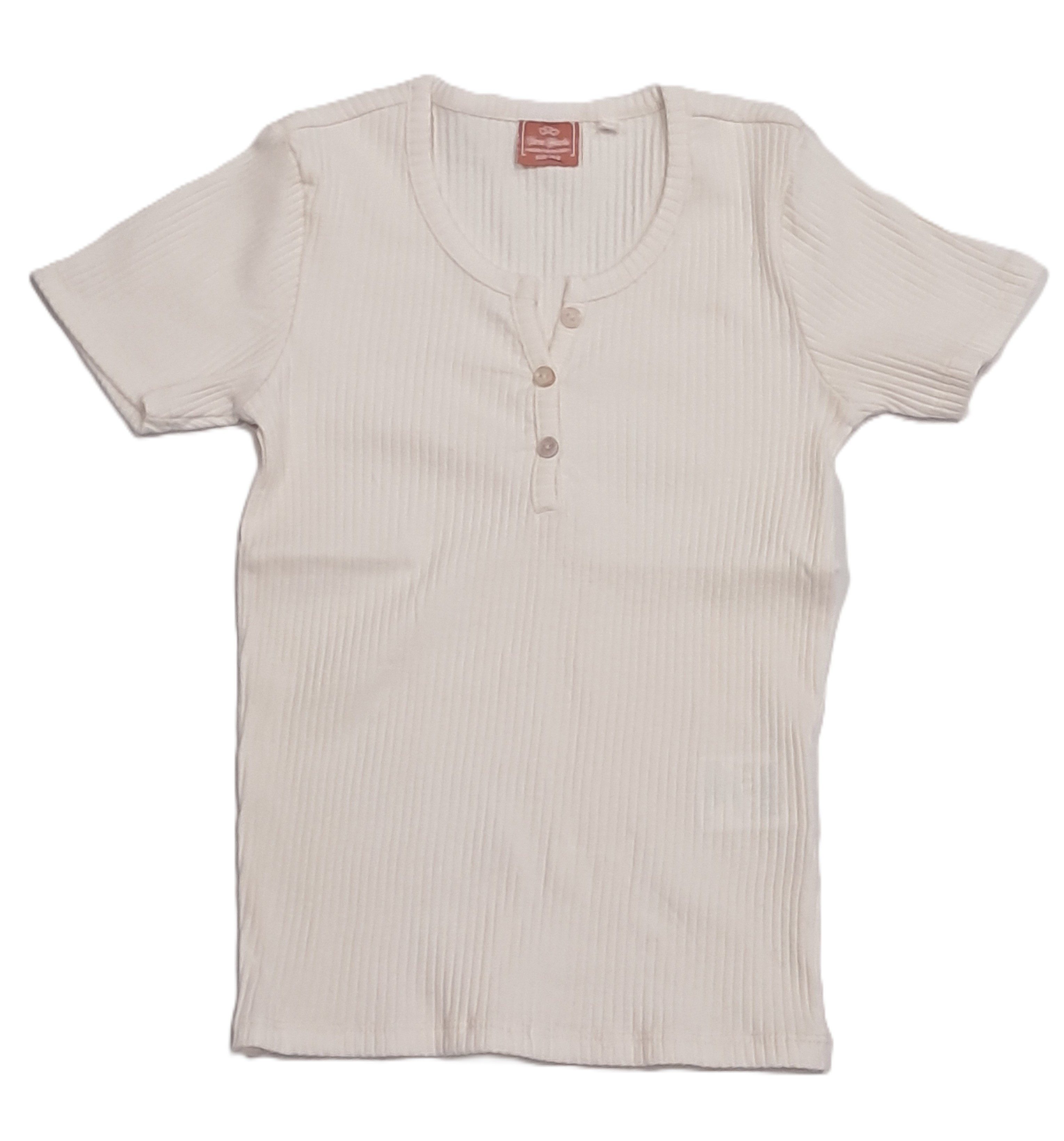 THREE OAKS T-Shirt M360247:Mädchen Rib-T-Shirt mit Knopfleiste und kurzen Ärmeln.