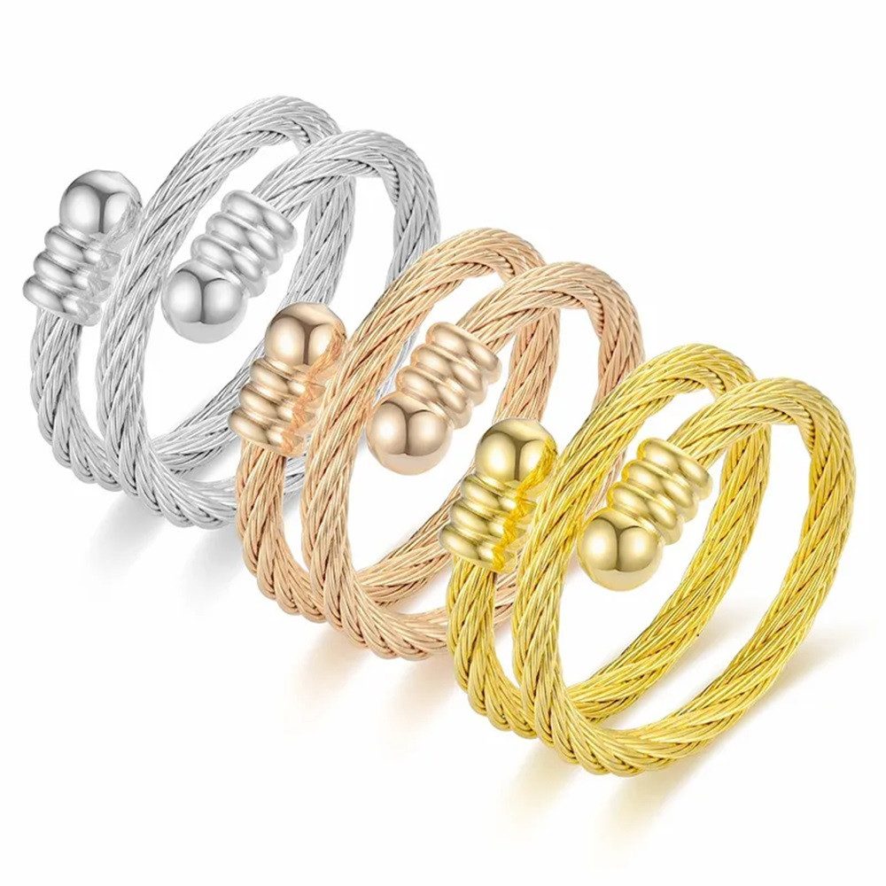 Eyecatcher Fingerring Flexibler Edelstahl-Drahtring Silber Roségold oder Go günstig online kaufen