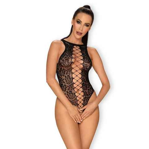Obsessive Body Sexy Bodysuit mit offenem Schritt Netz mit Spitze - Schwarz