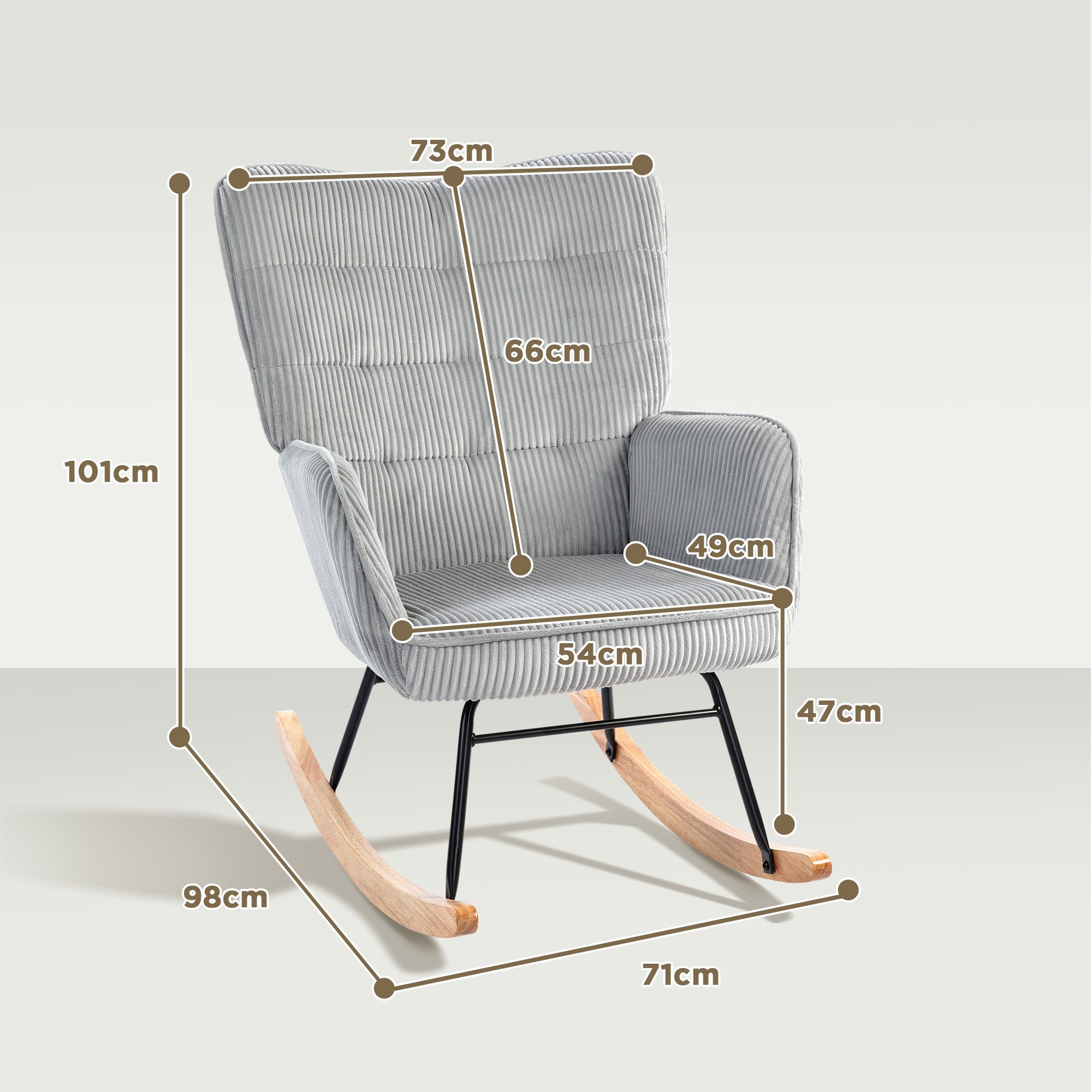HOMCOM Schaukelstuhl Schaukelsessel, Relaxsessel mit Samtimitat, bis 120kg, Armlehne (Schaukelsessel, 1 St), für Wohnzimmer, Schlafzimmer, Hellgrau