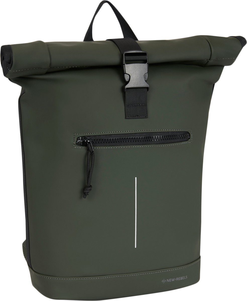 NEW REBELS Rucksack Mart New York Nachtgrün 21L Rolltop Laptop 15,6-Zoll, reflektierend, mit Laptopfach