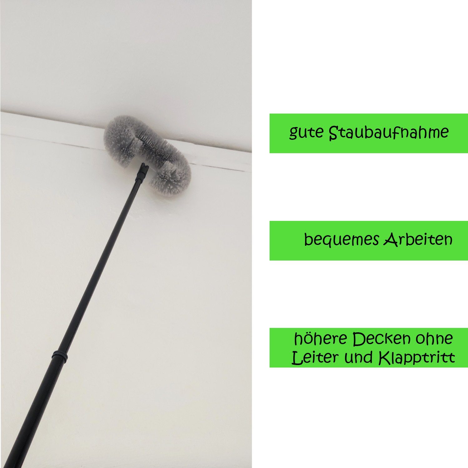 Nölle Staubwedel Staubwedel Teleskopstiel oval grau - Ausziehbarer Staubfänger 1 Stück (Stück, 1-St., Staubbiene), Staubwedel Staubbürste Staubbesen Staubwischer Staubfänger
