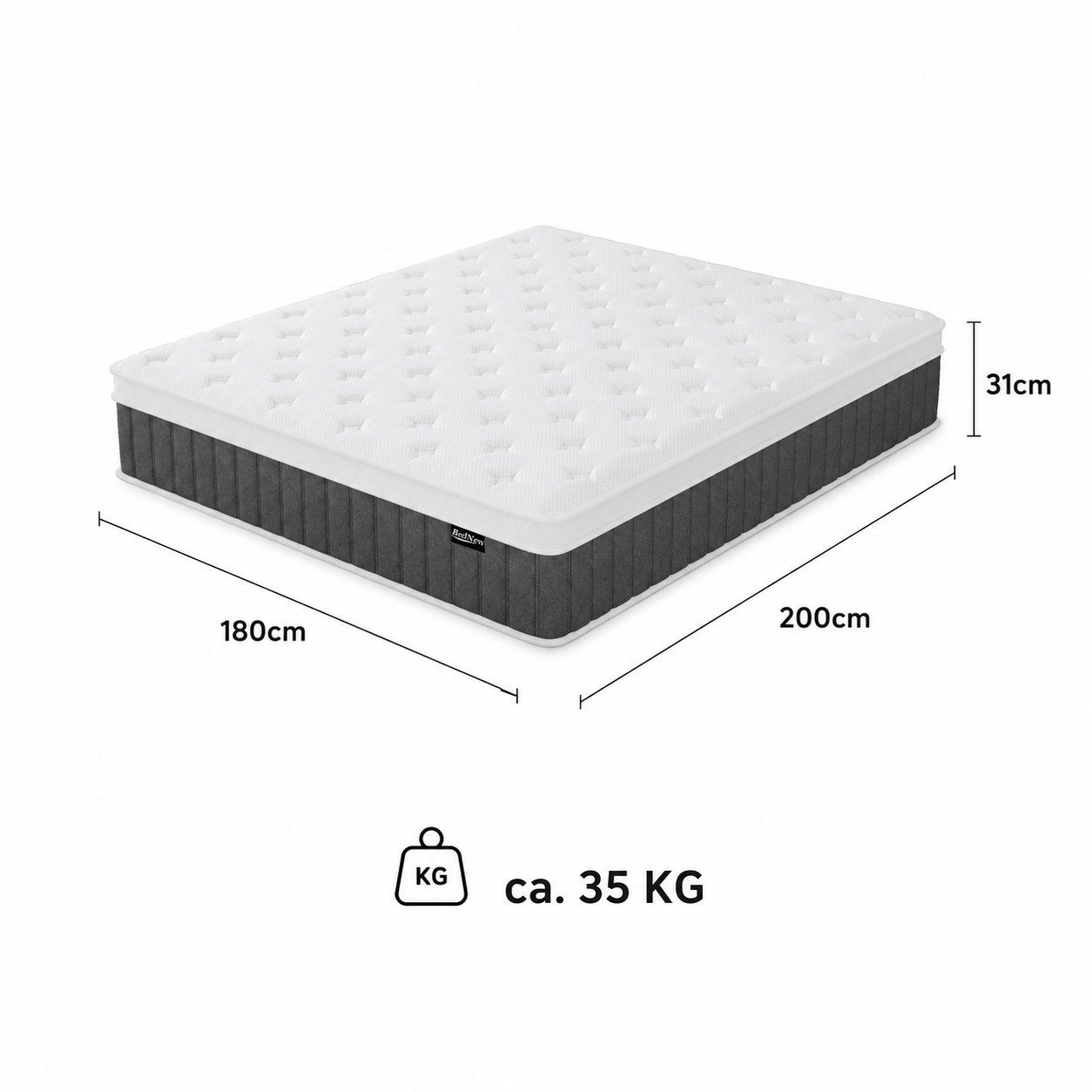 Taschenfederkernmatratze 180 x 200cm, 26cm H3 Höhe – 7-Zonen Orthopädische Matratze, Bednew, 26 cm hoch, mit Comfort Memory-Schaum Schicht, 101 Nächte Probeschl – Bild 2 von 5