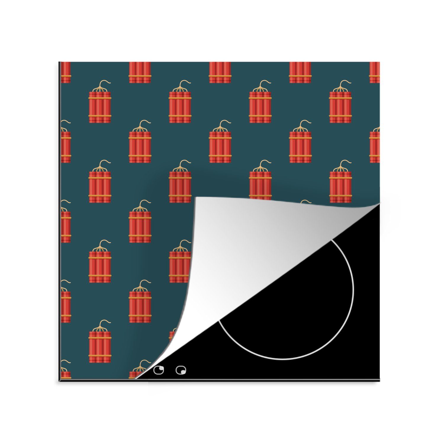 MuchoWow Herdblende-/Abdeckplatte Gestaltung - Dynamit - Rot, Vinyl, (1 tlg), 78x78 cm, Ceranfeldabdeckung, Arbeitsplatte für küche