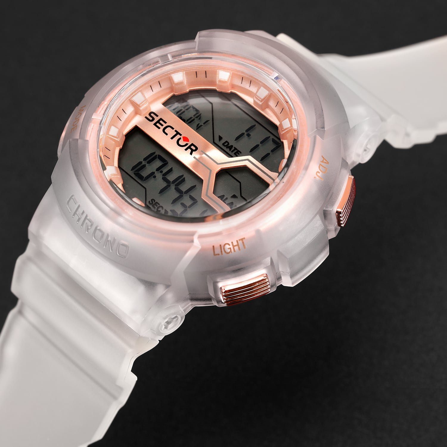 46mm), Armbanduhr Herren Sector Armbanduhr extra rund, Digital, PURarmband Sector Casual (ca. Herren Digitaluhr groß weiß,