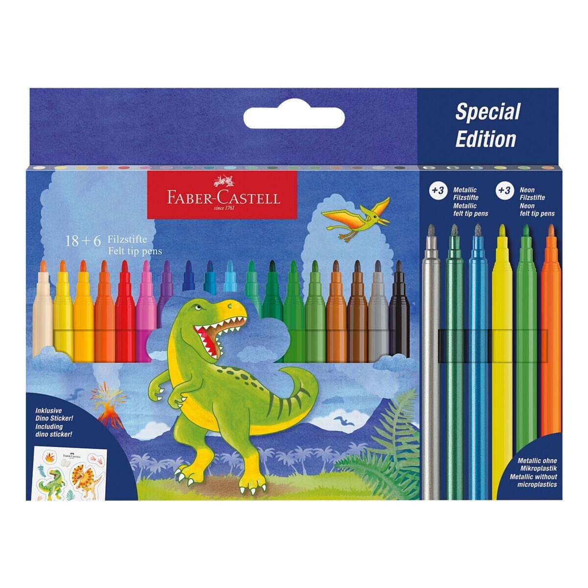 Faber-Castell Filzstift Dino Edition, (24-tlg), 18 + 6 Filzstifte