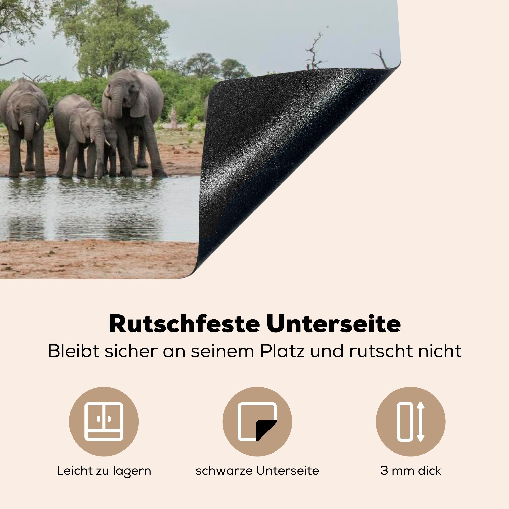 MuchoWow Herdblende-/Abdeckplatte Afrikanische Elefanten trinken tlg), Vinyl, einem an die küche, Induktionskochfeld cm, Ceranfeldabdeckung (1 Brunnen, Schutz für 81x52