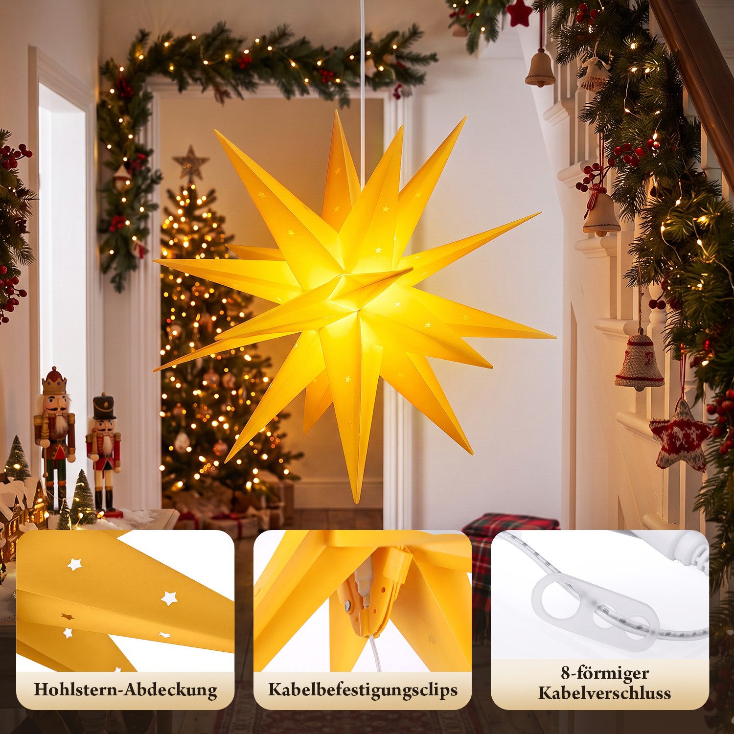 Salcar LED Dekolicht 45/60/75cm 3D Stern Beleuchtet LED Stern Weihnachtsdekoration Fenster – Bild 4 von 5