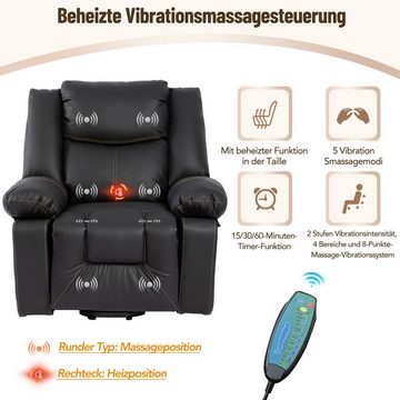Merax TV-Sessel elektrisch mit Seitentaschen und Getränkehälter, Kunstlederbezug, Massagesessel mit Aufstehhilfe und Wärmefunktion, Fernsehsessel