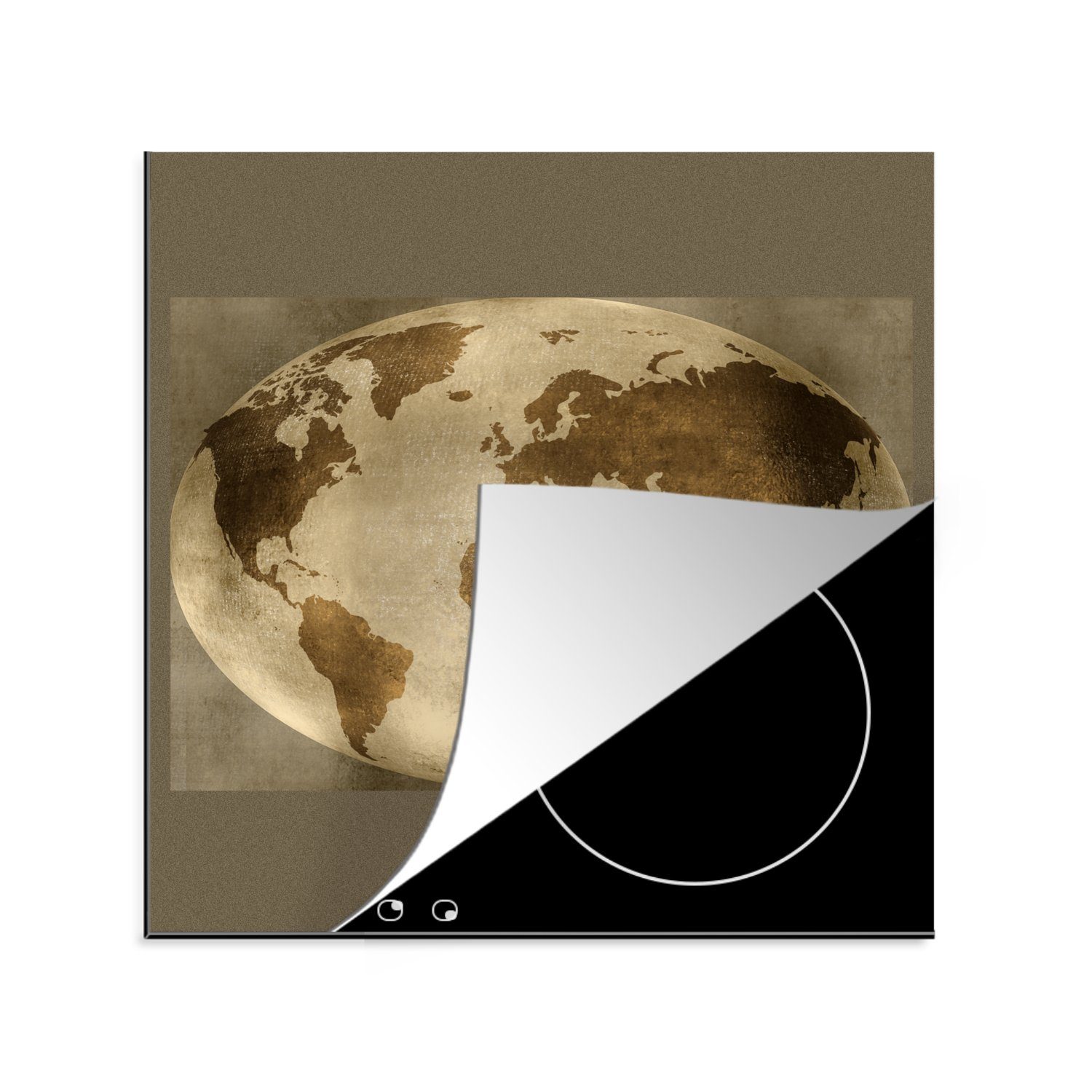 MuchoWow Herdblende-/Abdeckplatte Weltkarte - Globus - Retro, Vinyl, (1 tlg), 78x78 cm, Ceranfeldabdeckung, Arbeitsplatte für küche | Herdabdeckplatten