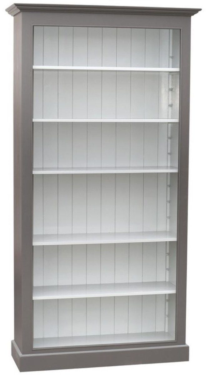 Casa Padrino Stauraumschrank Landhausstil Bücherschrank Grau / Weiß 109 x 39 x H. 210 cm - Wohnzimmermöbel im Landhausstil