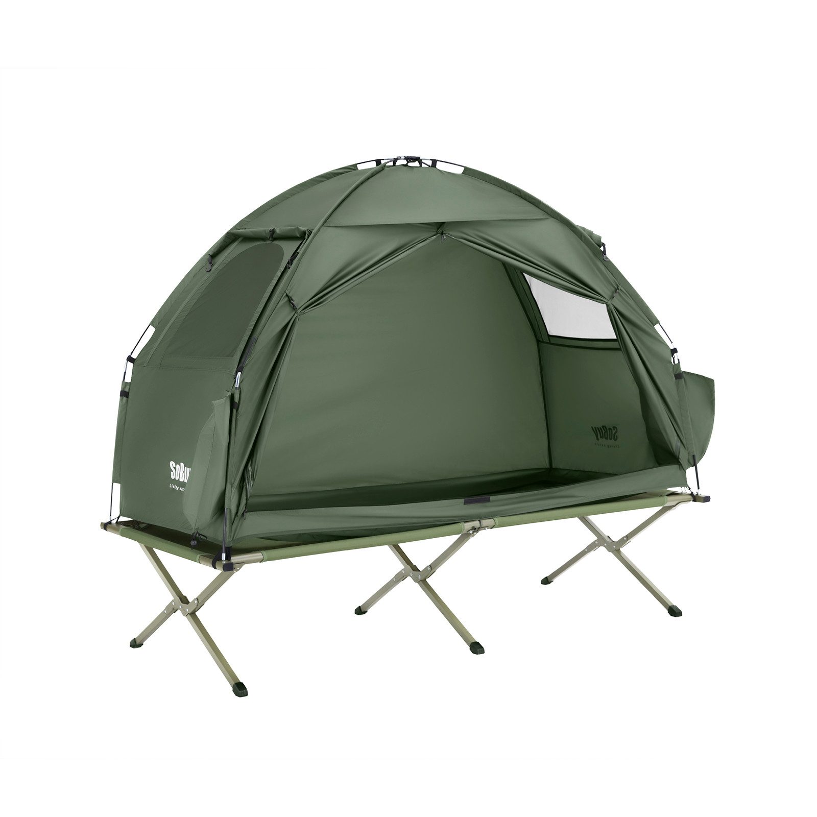 SoBuy Feldbett OGS32-II, Vorzelt Wasserdichtes Campingbett Campingliege Familienzelt Feldbett mit Zelt für 1-2 Personen, Campingmatratze für 1-2 Personen
