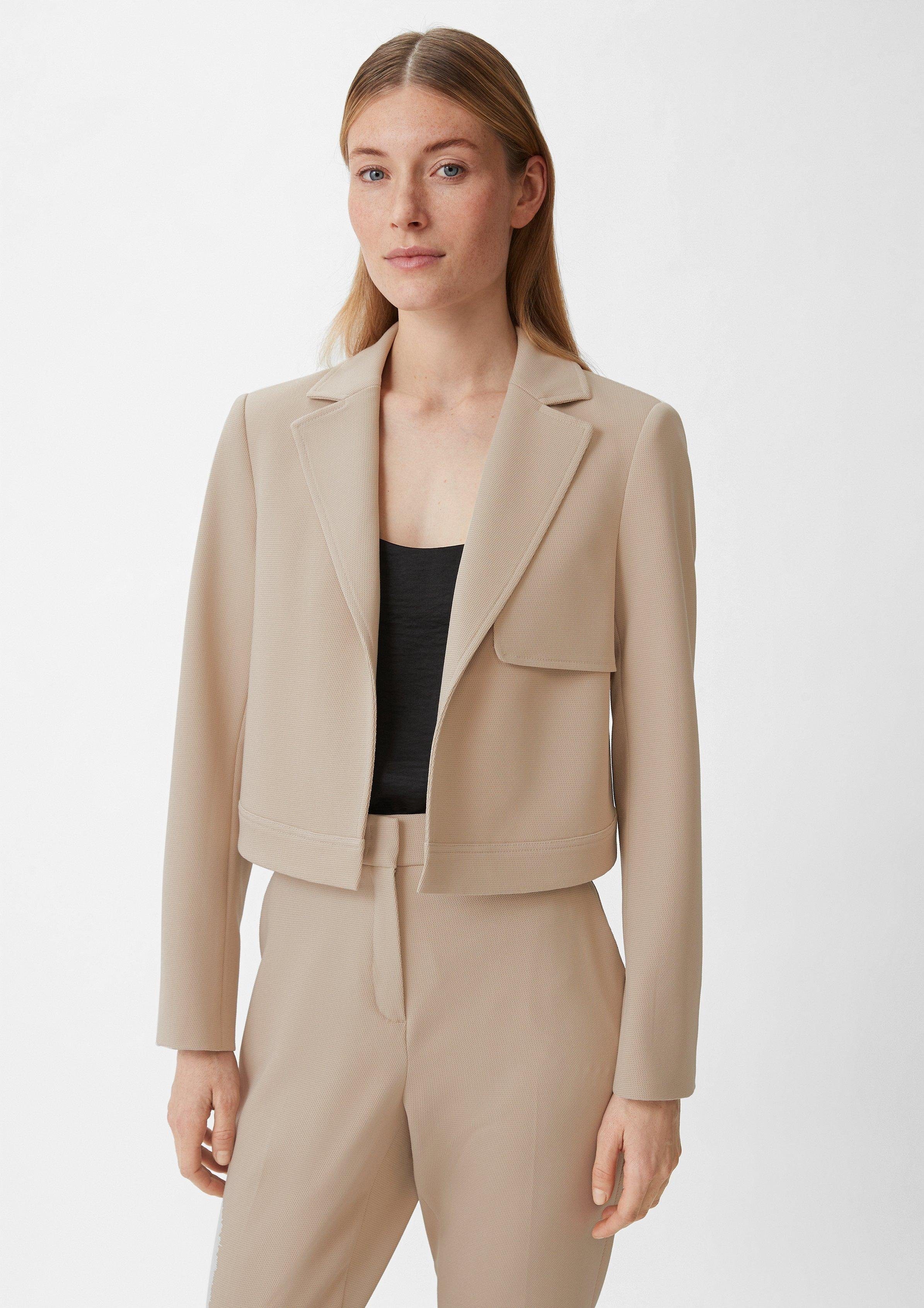 Comma Blusenblazer Kurzer Blazer aus Viskosemix Logo helles beige