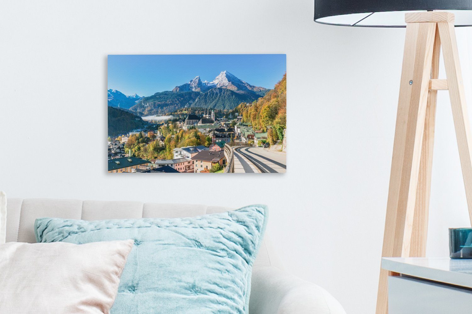 OneMillionCanvasses® Leinwandbild Blick auf Berchtesgaden mit dem Watzmann im Hintergrund, Deutschland, (1 St), Leinwand Bilder Klein, Wand Dekoration Aesthetic 30x20 cm