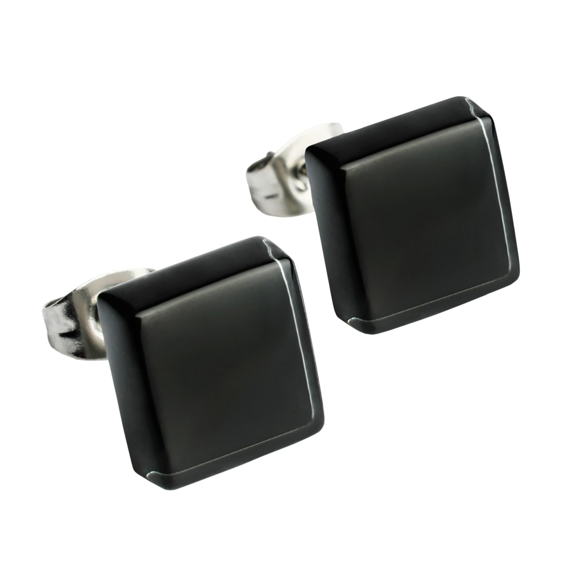 ALEXASCHA Paar Ohrstecker Kleine quadratische Stecker aus Glas • hypoallergener Edelstahl • 10mm