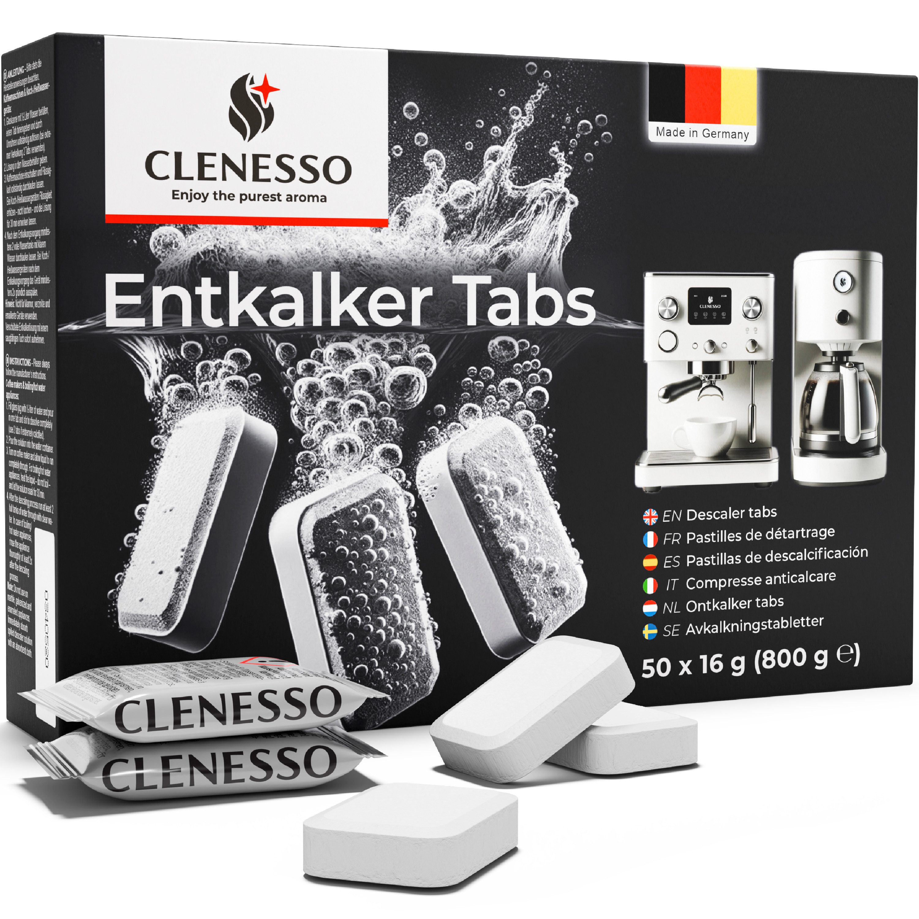 CLENESSO Entkalkungstabletten (CLENESSO Entkalker Tabs für Kaffeevollautomaten)
