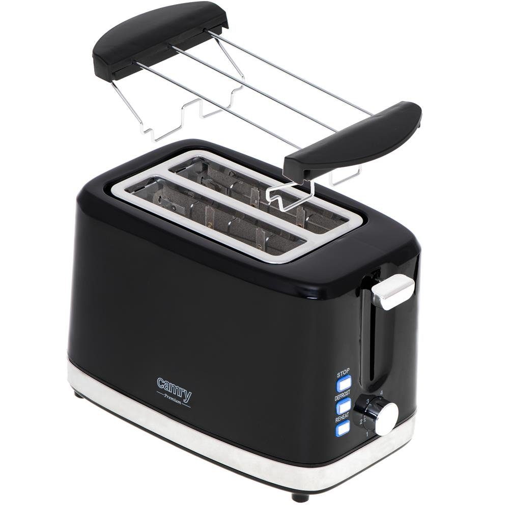 Camry Toaster CR 3218 2-Scheiben-Toaster, Brötchenaufsatz, Auftaufunktion, Aufwärmfunktion, 6 Bräunungsstufen