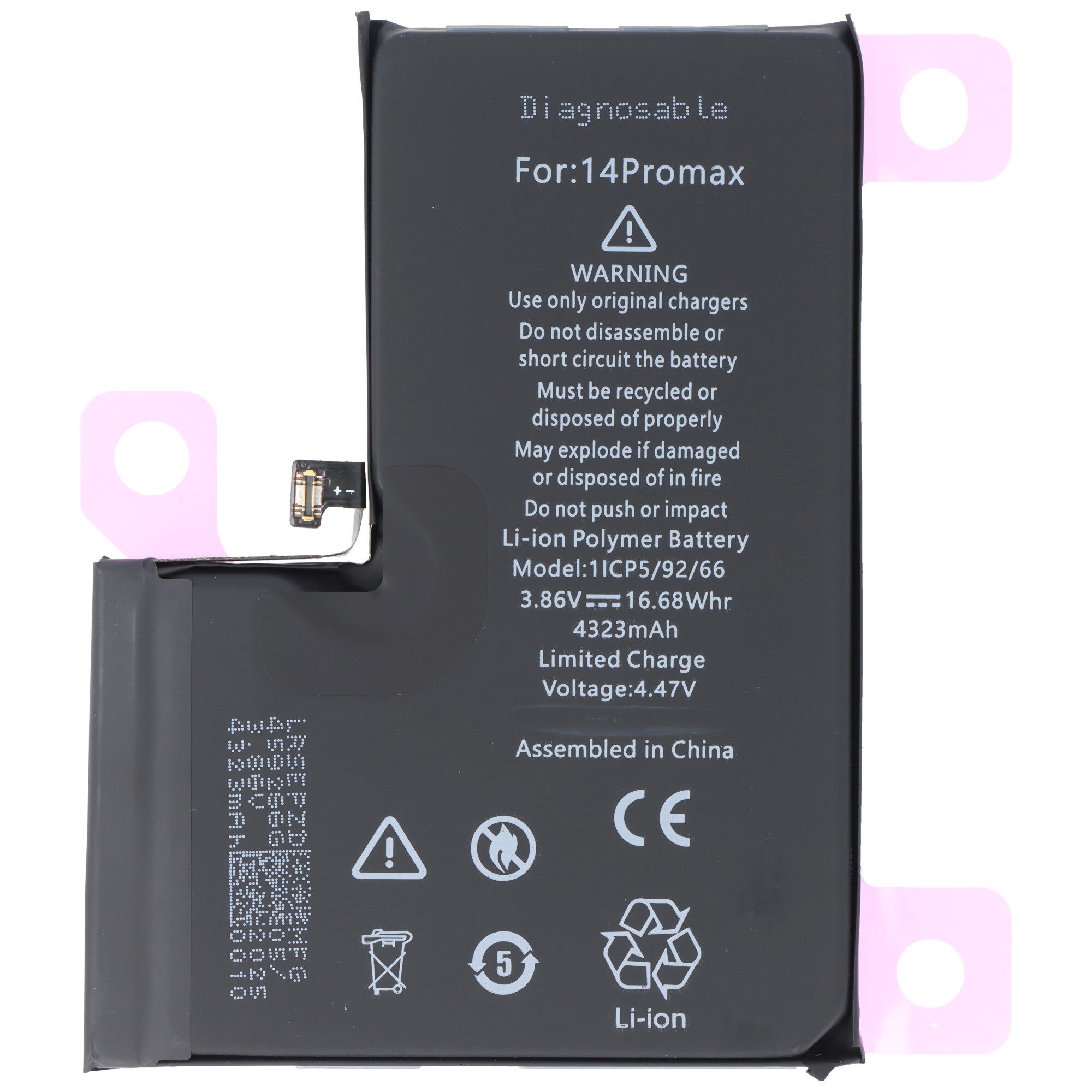AccuCell Akku passend für Apple iPhone 14 Pro Max, diagnostizierbar, Li-Polyme Akku 4323 mAh (3,9 V)