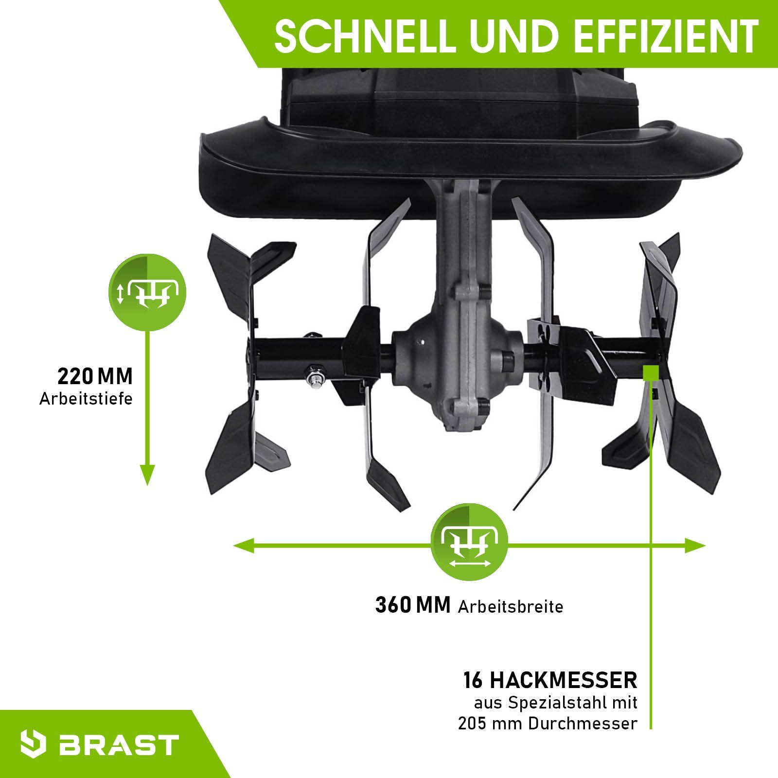 BRAST Elektromotorhacke Gartenfräse Kultivator Ackerfräse 1200-1800 Watt 36-45cm Arbeitsbreite, 36 cm Arbeitsbreite, viele Modelle für kleine bis sehr große Ras – Bild 4 von 5