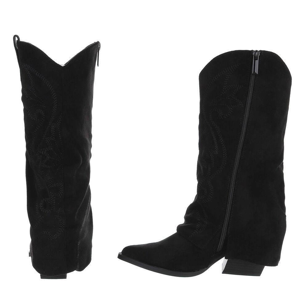 Ital-Design Damen Westernstiefel kniehoch mit Blockabsatz Westernstiefel (92299873) Blockabsatz Stiefel in Schwarz – Bild 5 von 5