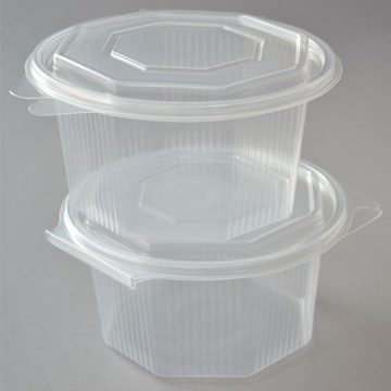 Einwegschale 200 Stück Haushaltsbox mit anhängendem Deckel, 8-eckig, 1000 ml, transparent Salatbox Salatschalen Feinkostbecher Klappbox
