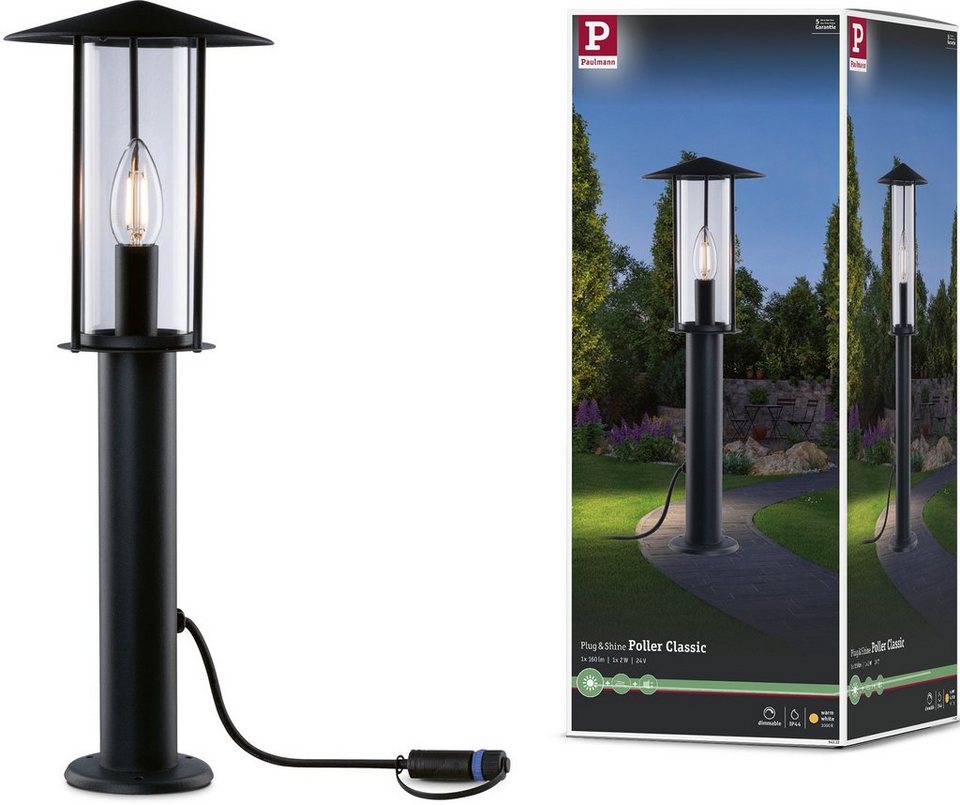 Paulmann LED Gartenleuchte Poller, LED wechselbar, Warmweiß, E14, IP44 2W  24V Anthrazit E14, IP-Schutz: IP44 - spritzwassergeschützt für den  Außenbereich