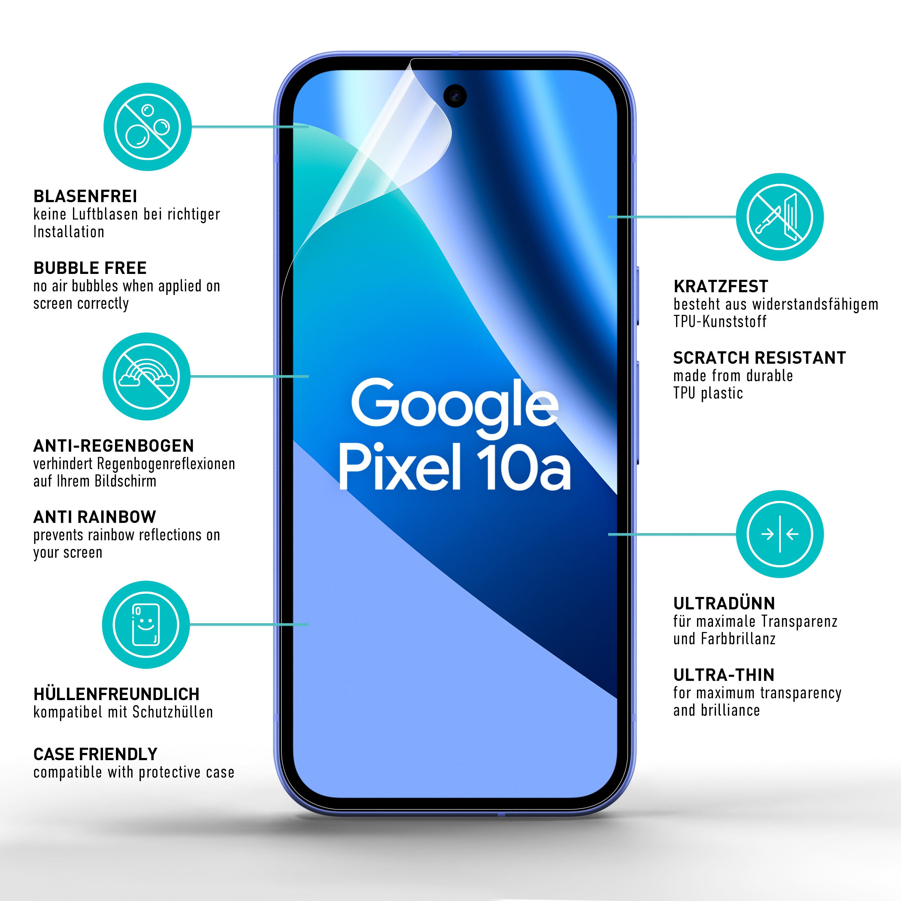 smartect Displayschutzfolie 2X TPU Schutzfolie Klar für Google Pixel 10a für Google Pixel 10a, Set, 2 Stück, Ultra-klar, Kratzfest, Blasenfrei, Oleophob, Finger – Bild 5 von 5