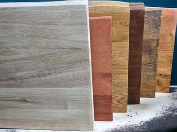 DM-Handel Waschtischplatte Eiche Holzplatte Waschbeckenplatte (massiv Holz 4 cm, Naturkante Eiche Dunkel von 40 cm bis 100 cm Breite), als Ergänzung zum Waschbecken (freistehend)