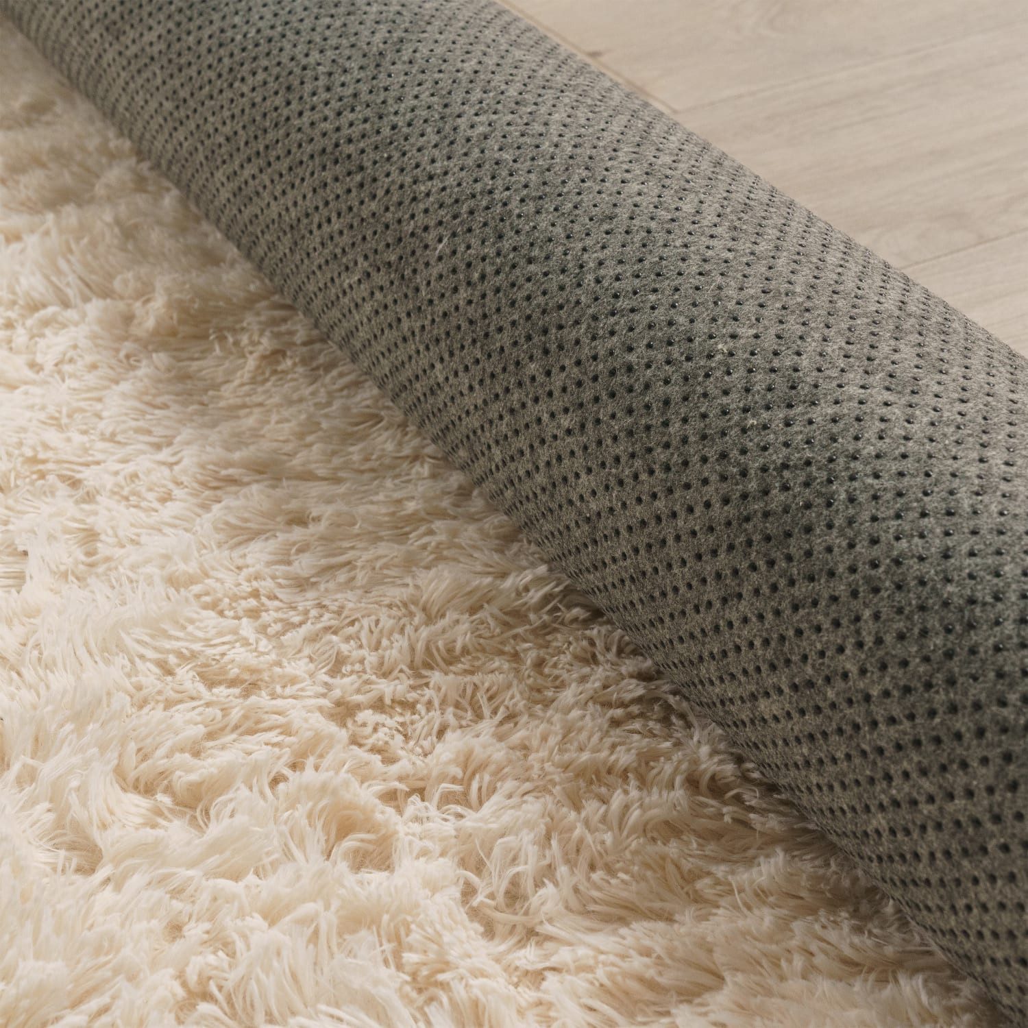 KADIMA DESIGN Teppich waschbar Unifarben Schlafzimmer Hochflor Teppich Shaggy, Rund, Höhe: 37 mm, Florhöhe: 33 mm, Polyester, Rund, 80D, Creme – Bild 5 von 5