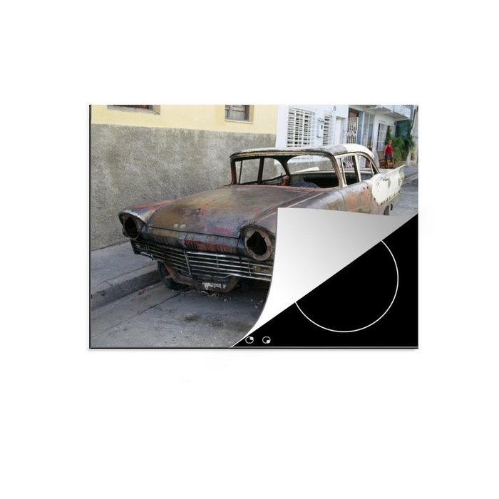 MuchoWow Herdblende-/Abdeckplatte Ein verlassener kubanischer Oldtimer Vinyl (1 tlg) Mobile Arbeitsfläche nutzbar Ceranfeldabdeckung