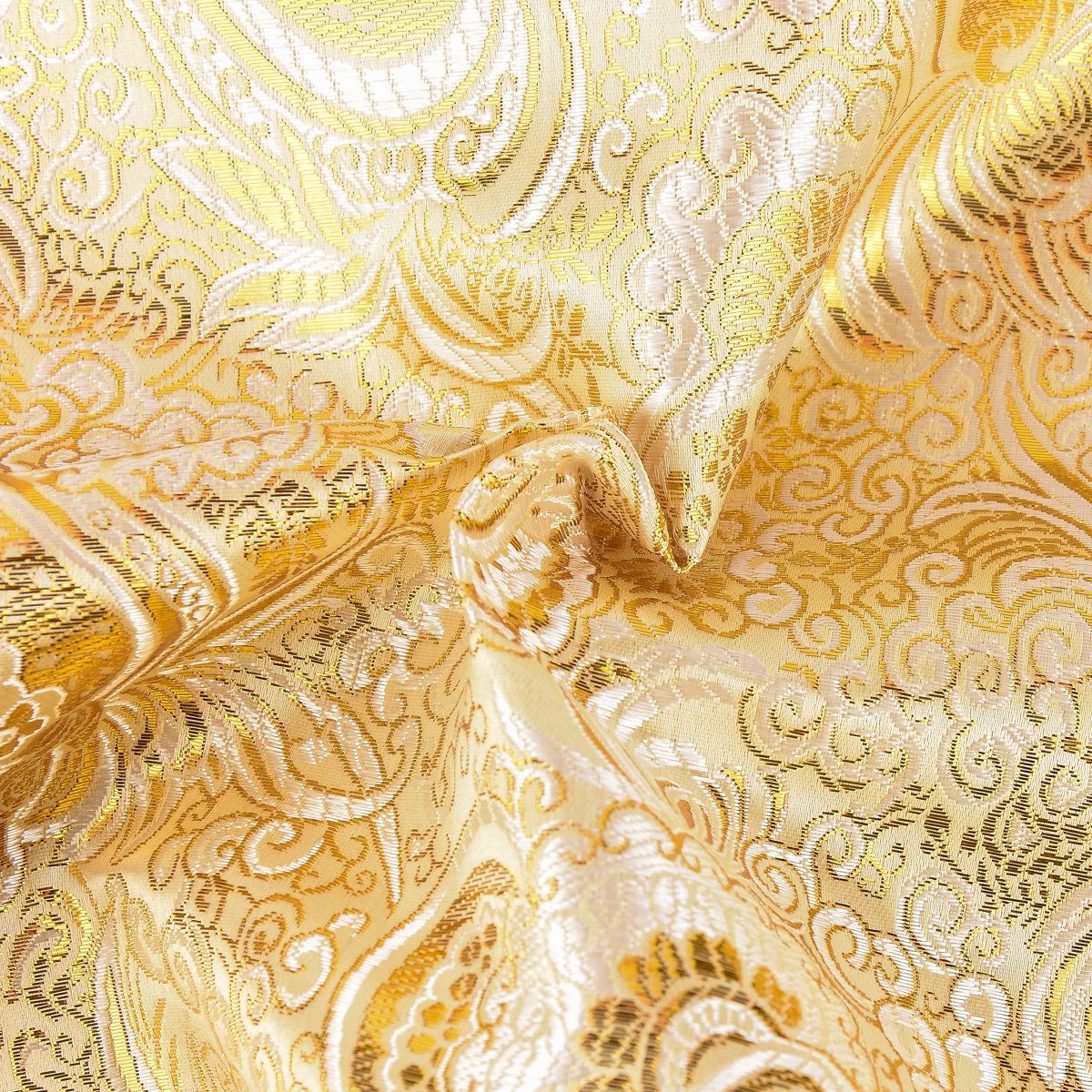 SCHÖNER LEBEN. Stoff Lurex Jacquard Stoff Paisley Ornament goldfarbig silberfarbig, mit Metallic-Effekt