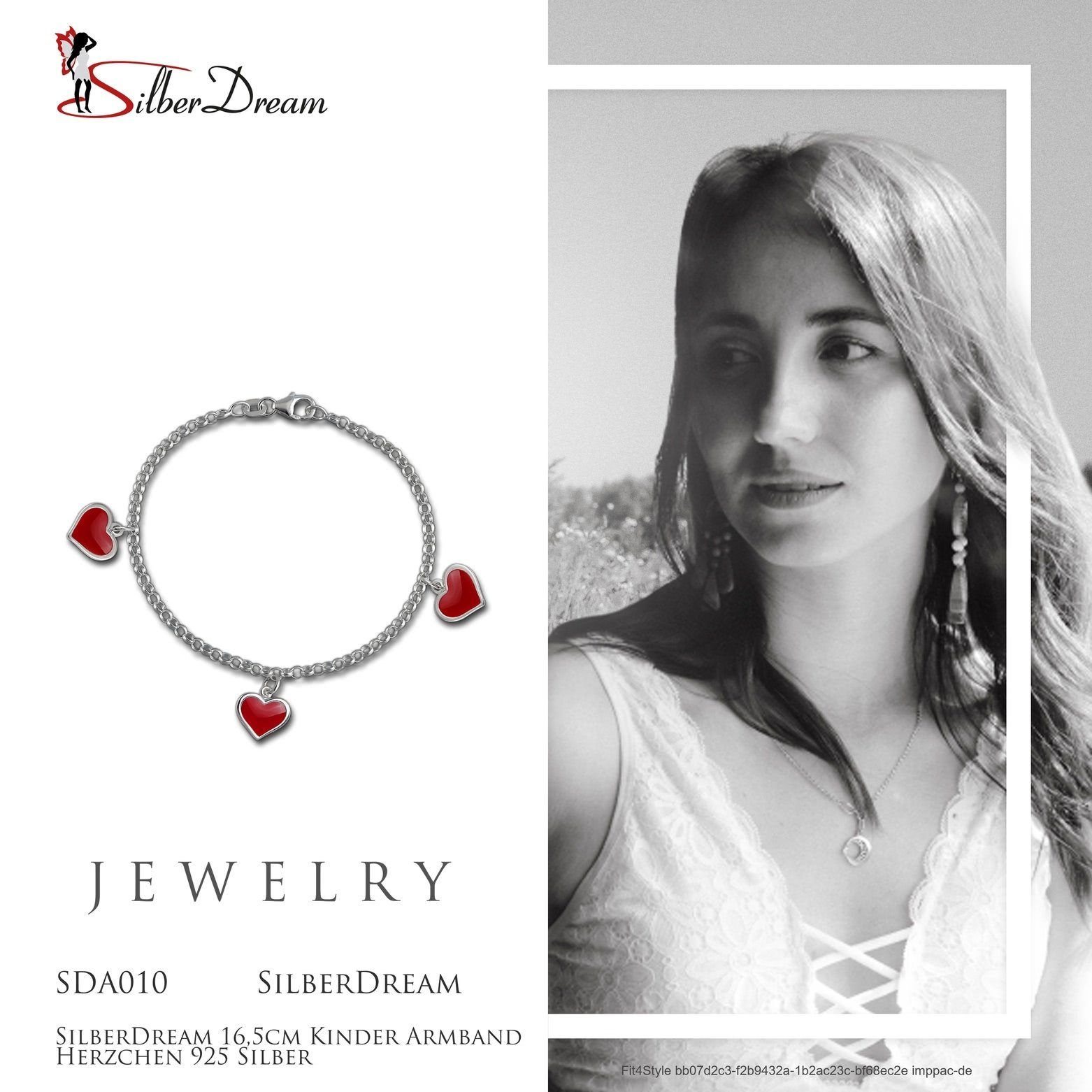 16,5cm, 925 ca. Sterling rot für Silberarmband Armband Schmuck Armband Kinder (Armband), rot Farbe: SilberDream Silber, (Herzchen) Kinder SilberDream